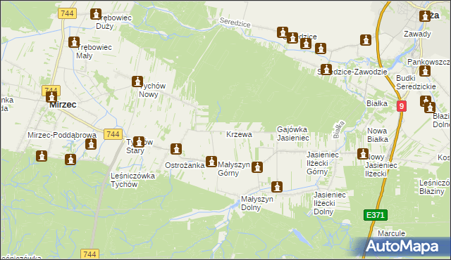 mapa Krzewa gmina Iłża, Krzewa gmina Iłża na mapie Targeo