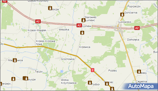 mapa Krzewica gmina Międzyrzec Podlaski, Krzewica gmina Międzyrzec Podlaski na mapie Targeo