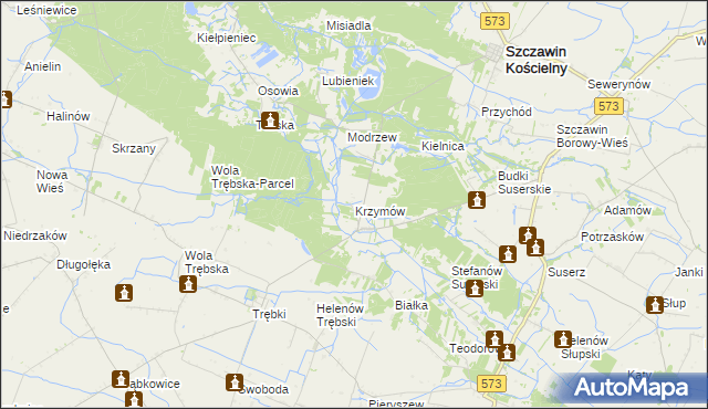 mapa Krzymów gmina Szczawin Kościelny, Krzymów gmina Szczawin Kościelny na mapie Targeo