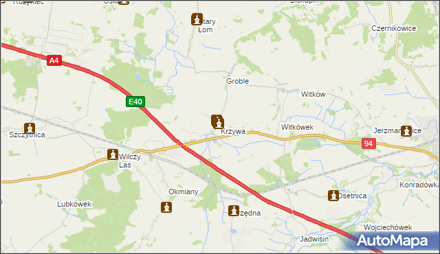 mapa Krzywa gmina Chojnów, Krzywa gmina Chojnów na mapie Targeo