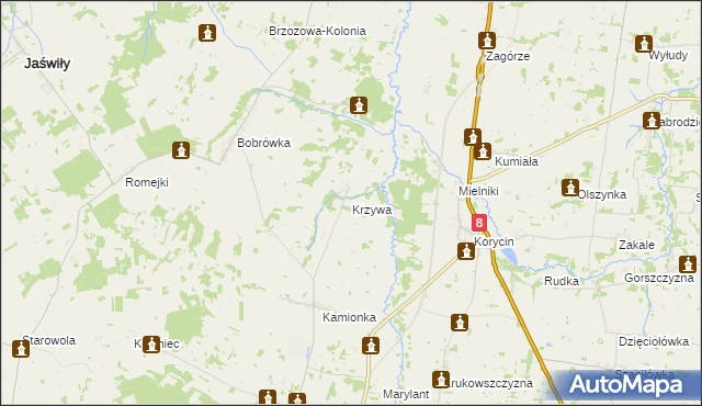 mapa Krzywa gmina Jasionówka, Krzywa gmina Jasionówka na mapie Targeo