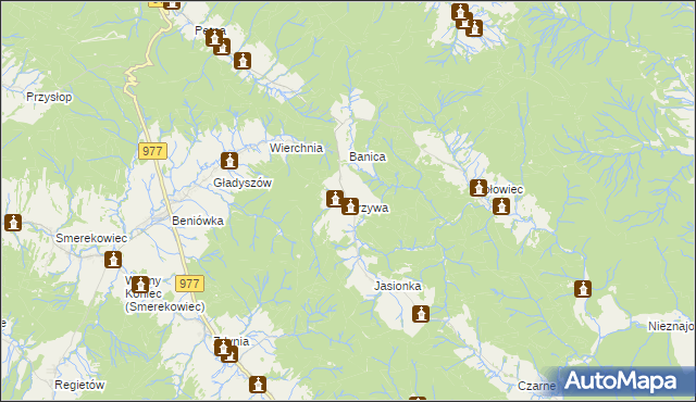 mapa Krzywa gmina Sękowa, Krzywa gmina Sękowa na mapie Targeo