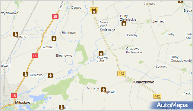 mapa Krzywa Góra gmina Kołaczkowo, Krzywa Góra gmina Kołaczkowo na mapie Targeo