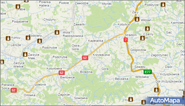 mapa Krzywaczka, Krzywaczka na mapie Targeo