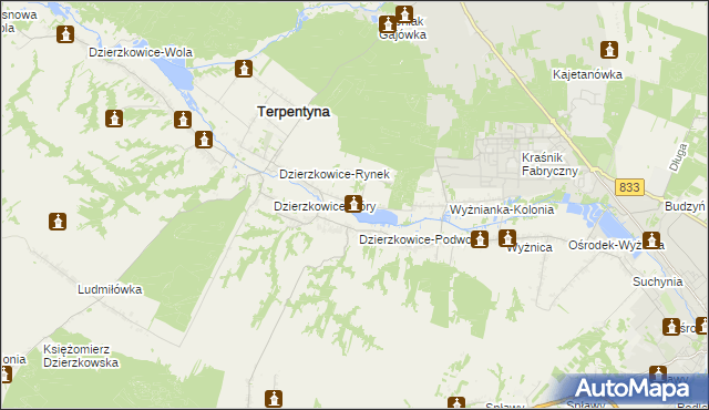 mapa Krzywie gmina Dzierzkowice, Krzywie gmina Dzierzkowice na mapie Targeo