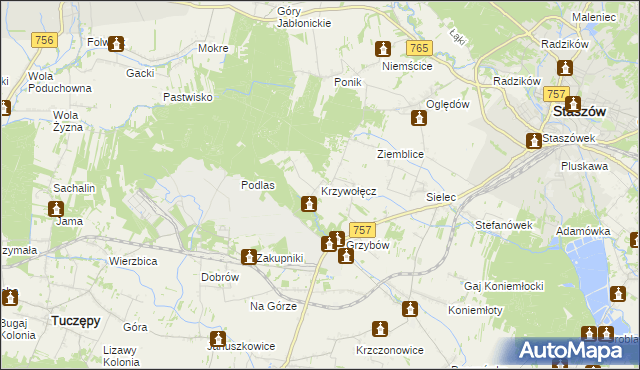 mapa Krzywołęcz, Krzywołęcz na mapie Targeo