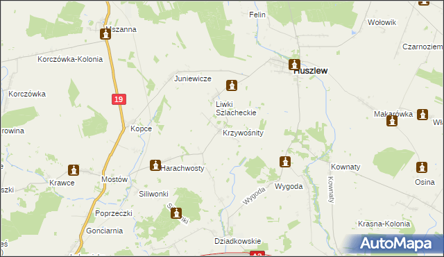 mapa Krzywośnity, Krzywośnity na mapie Targeo