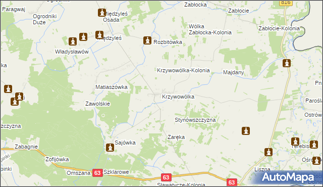 mapa Krzywowólka, Krzywowólka na mapie Targeo