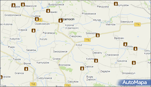 mapa Krzyż gmina Czarnocin, Krzyż gmina Czarnocin na mapie Targeo