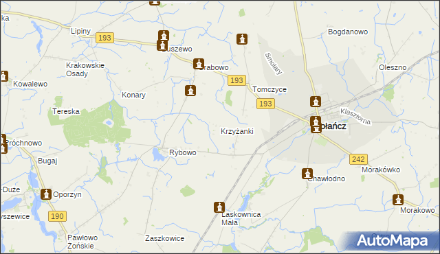 mapa Krzyżanki gmina Gołańcz, Krzyżanki gmina Gołańcz na mapie Targeo