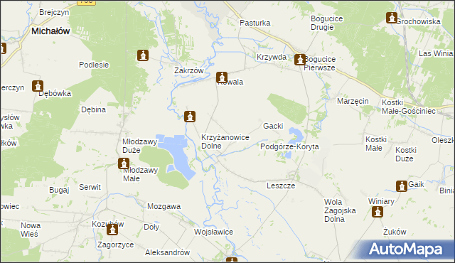 mapa Krzyżanowice Średnie, Krzyżanowice Średnie na mapie Targeo