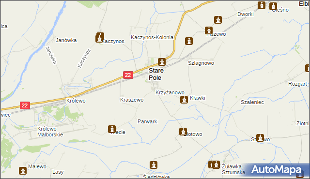 mapa Krzyżanowo gmina Stare Pole, Krzyżanowo gmina Stare Pole na mapie Targeo