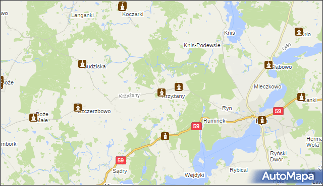 mapa Krzyżany, Krzyżany na mapie Targeo