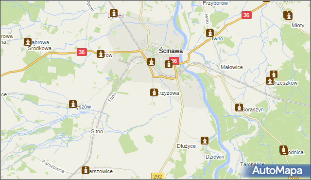 mapa Krzyżowa gmina Ścinawa, Krzyżowa gmina Ścinawa na mapie Targeo