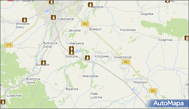 mapa Krzyżowa gmina Świdnica, Krzyżowa gmina Świdnica na mapie Targeo