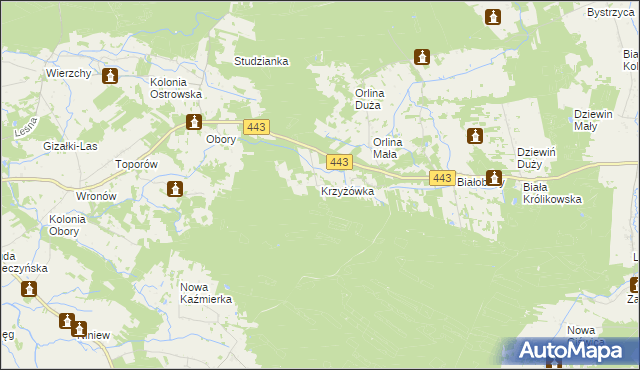 mapa Krzyżówka gmina Gizałki, Krzyżówka gmina Gizałki na mapie Targeo