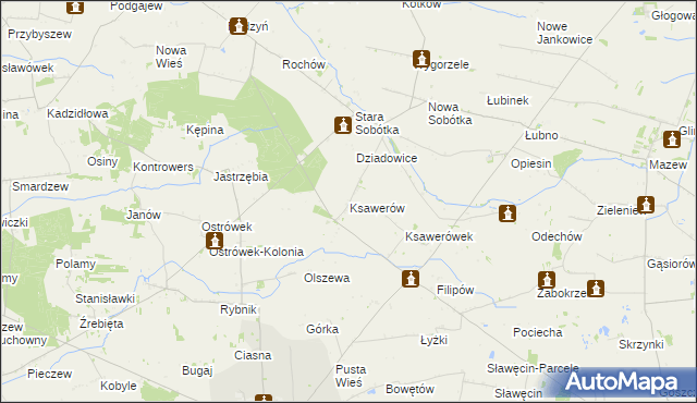 mapa Ksawerów gmina Grabów, Ksawerów gmina Grabów na mapie Targeo