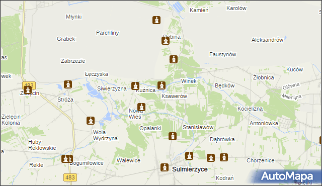 mapa Ksawerów gmina Sulmierzyce, Ksawerów gmina Sulmierzyce na mapie Targeo