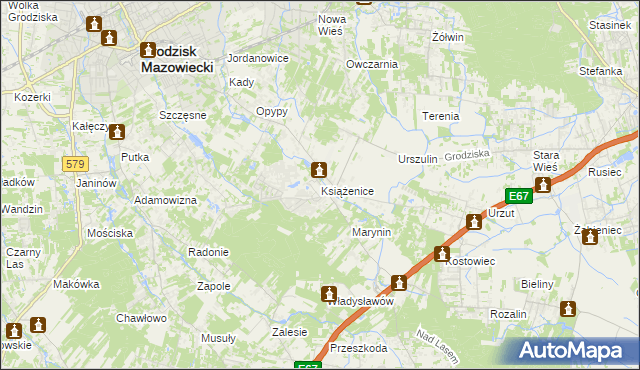 mapa Książenice gmina Grodzisk Mazowiecki, Książenice gmina Grodzisk Mazowiecki na mapie Targeo