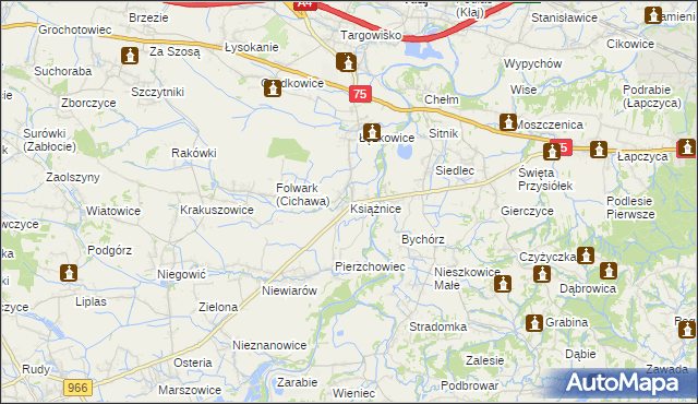 mapa Książnice gmina Gdów, Książnice gmina Gdów na mapie Targeo