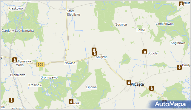 mapa Księżno gmina Wilczęta, Księżno gmina Wilczęta na mapie Targeo