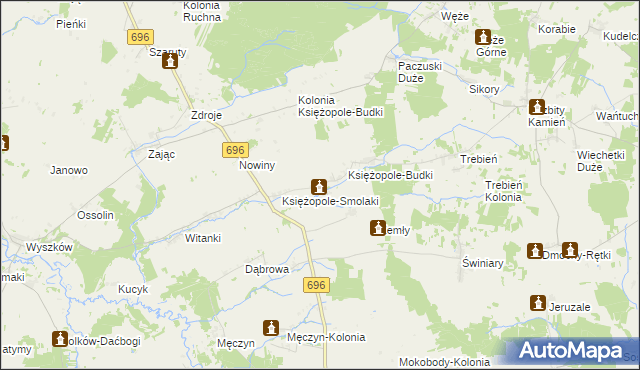 mapa Księżopole-Jałmużny, Księżopole-Jałmużny na mapie Targeo