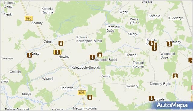 mapa Księżopole-Komory, Księżopole-Komory na mapie Targeo