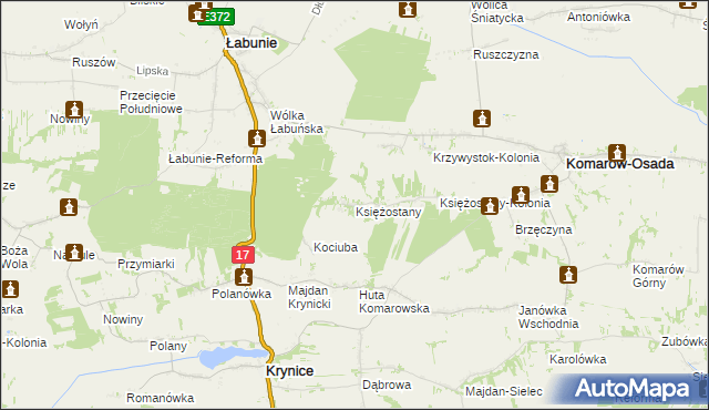 mapa Księżostany, Księżostany na mapie Targeo