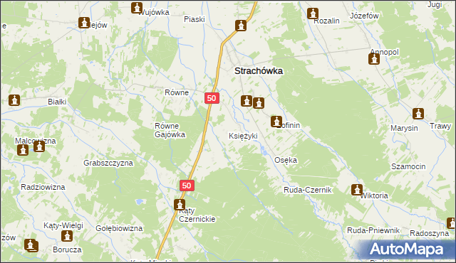 mapa Księżyki, Księżyki na mapie Targeo