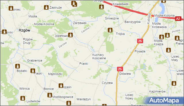 mapa Kuchary Kościelne, Kuchary Kościelne na mapie Targeo