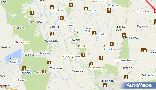 mapa Kuczki gmina Uniejów, Kuczki gmina Uniejów na mapie Targeo