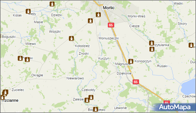 mapa Kuczyn gmina Mońki, Kuczyn gmina Mońki na mapie Targeo