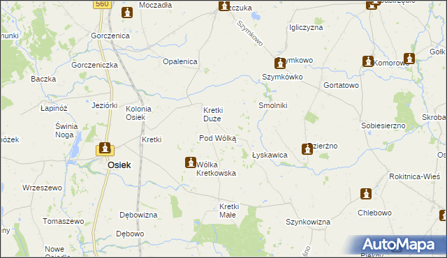 mapa Kujawa gmina Osiek, Kujawa gmina Osiek na mapie Targeo