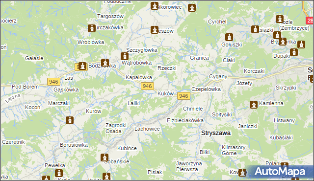 mapa Kuków gmina Stryszawa, Kuków gmina Stryszawa na mapie Targeo