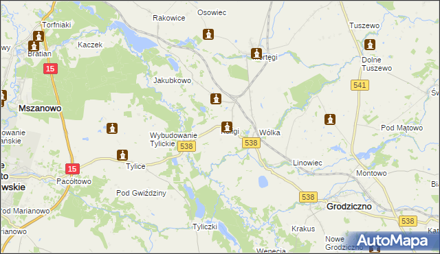 mapa Kuligi gmina Grodziczno, Kuligi gmina Grodziczno na mapie Targeo