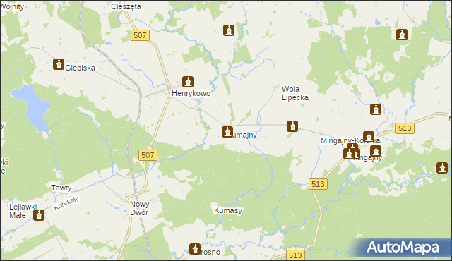 mapa Kumajny, Kumajny na mapie Targeo