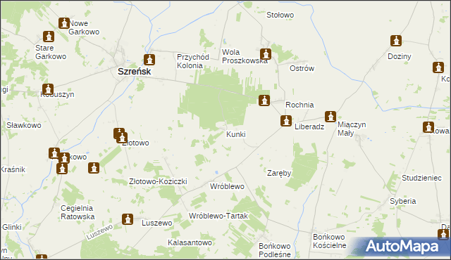 mapa Kunki gmina Szreńsk, Kunki gmina Szreńsk na mapie Targeo