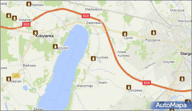 mapa Kunowo gmina Kobylanka, Kunowo gmina Kobylanka na mapie Targeo