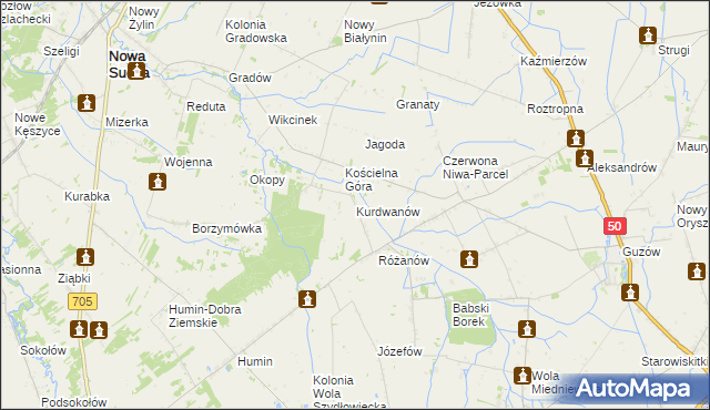 mapa Kurdwanów gmina Nowa Sucha, Kurdwanów gmina Nowa Sucha na mapie Targeo