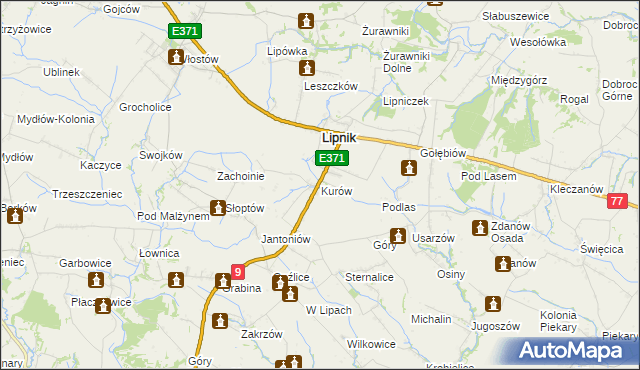 mapa Kurów gmina Lipnik, Kurów gmina Lipnik na mapie Targeo