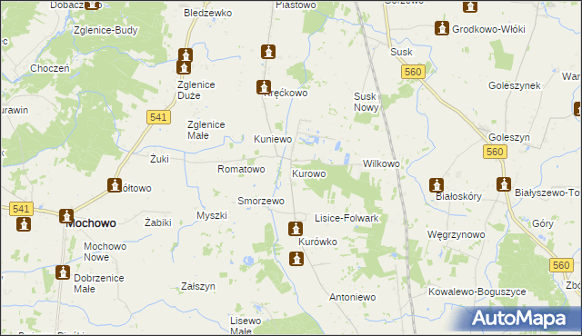 mapa Kurowo gmina Gozdowo, Kurowo gmina Gozdowo na mapie Targeo