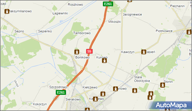 mapa Kurowo gmina Kościan, Kurowo gmina Kościan na mapie Targeo