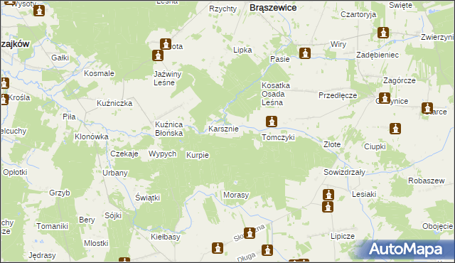 mapa Kurpie, Kurpie na mapie Targeo