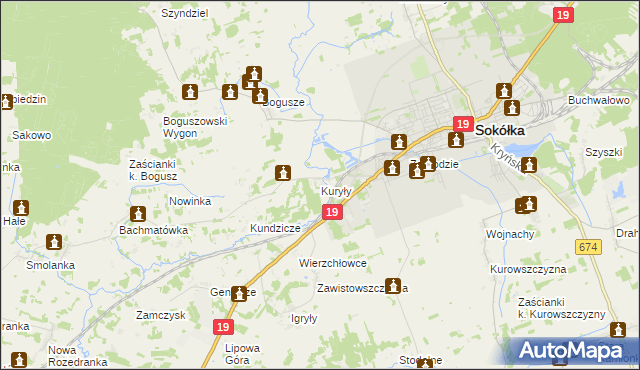 mapa Kuryły gmina Sokółka, Kuryły gmina Sokółka na mapie Targeo