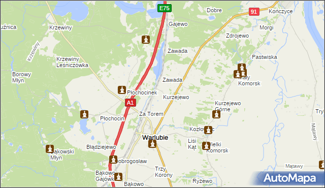 mapa Kurzejewo, Kurzejewo na mapie Targeo