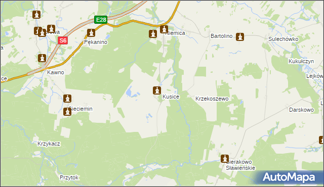 mapa Kusice, Kusice na mapie Targeo