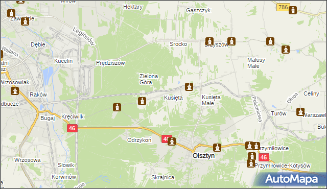 mapa Kusięta, Kusięta na mapie Targeo