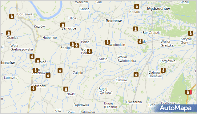 mapa Kuzie gmina Bolesław, Kuzie gmina Bolesław na mapie Targeo