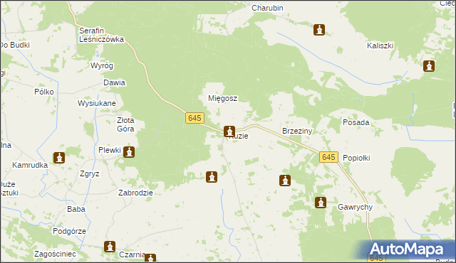 mapa Kuzie gmina Zbójna, Kuzie gmina Zbójna na mapie Targeo