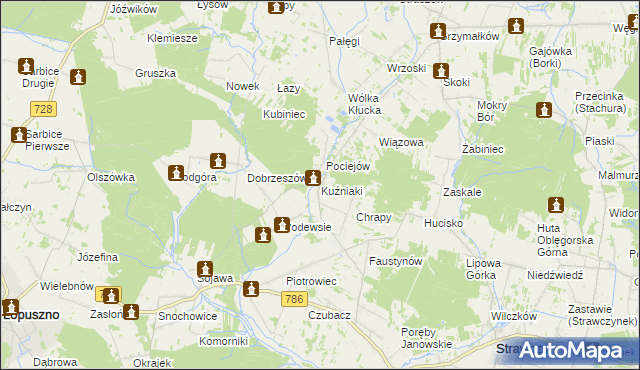 mapa Kuźniaki, Kuźniaki na mapie Targeo